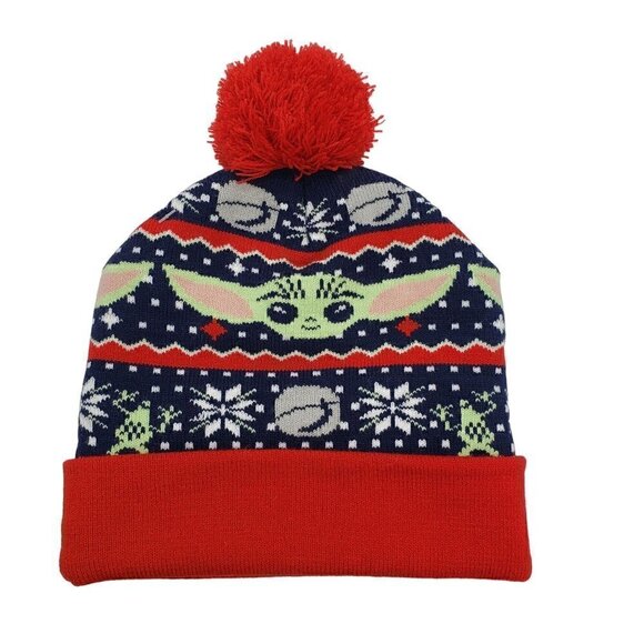 NEW Star Wars Mandalorian Grogu The Child Winter Holiday Pom Slouch Beanie Hat - Picture 1 of 12